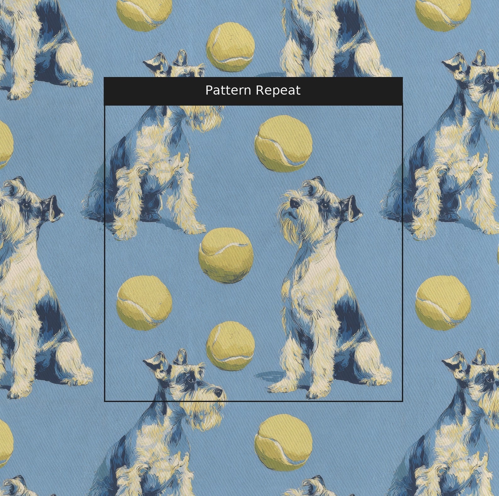 Mini Schnauzer Go Fetch - Fabric - Linen Rowe