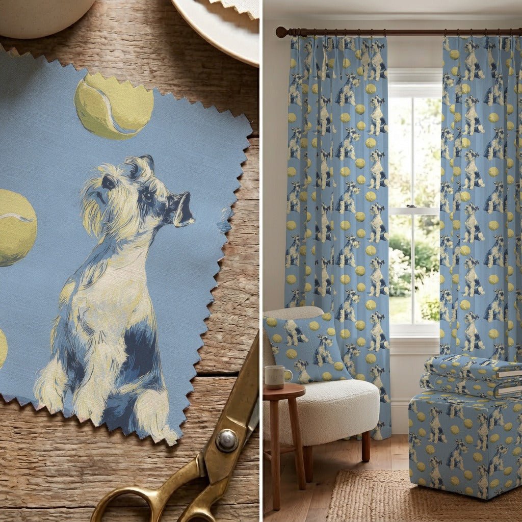 Mini Schnauzer Go Fetch - Fabric - Linen Rowe