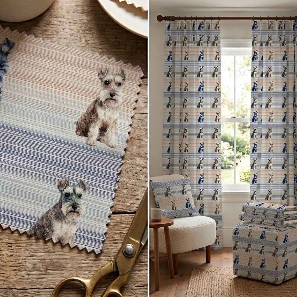 Mini Schnauzer Pastel Stripes - Fabric - Linen Rowe