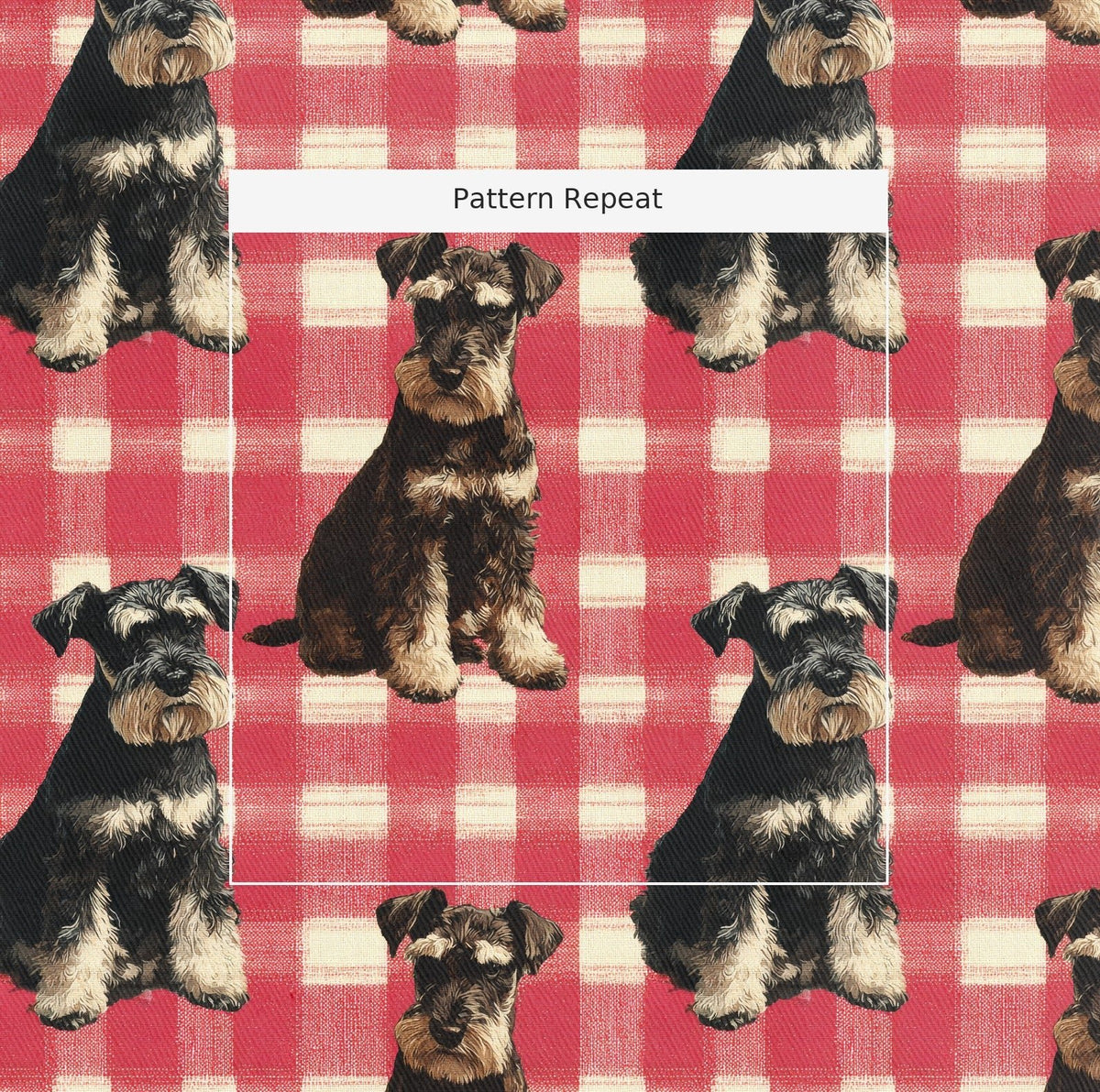 Mini Schnauzer Picnic Gingham - Fabric - Linen Rowe