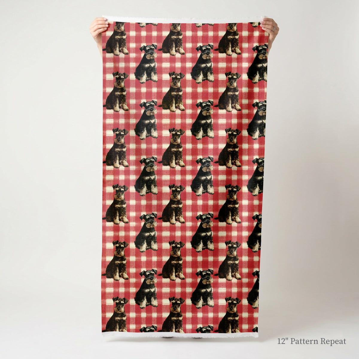 Mini Schnauzer Picnic Gingham - Fabric - Linen Rowe