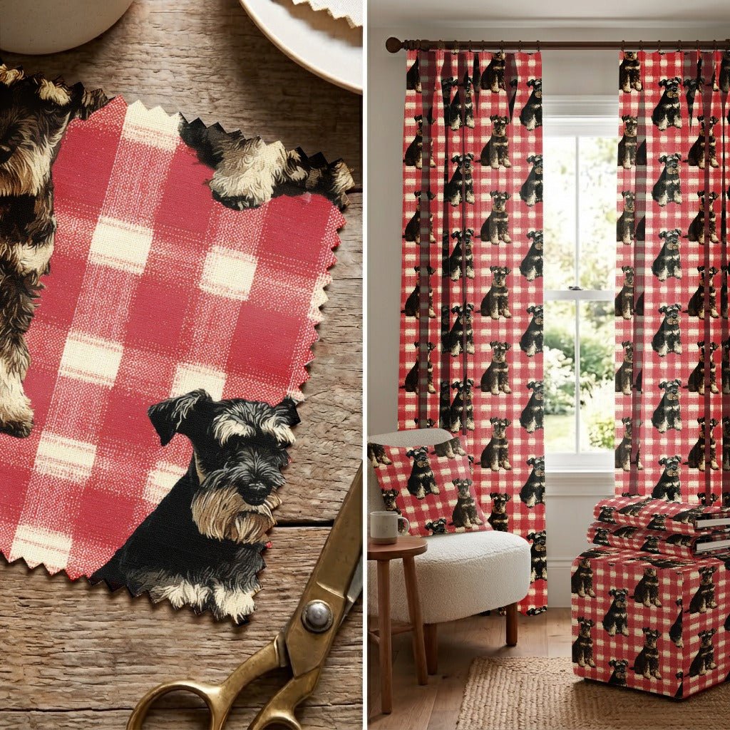 Mini Schnauzer Picnic Gingham - Fabric - Linen Rowe