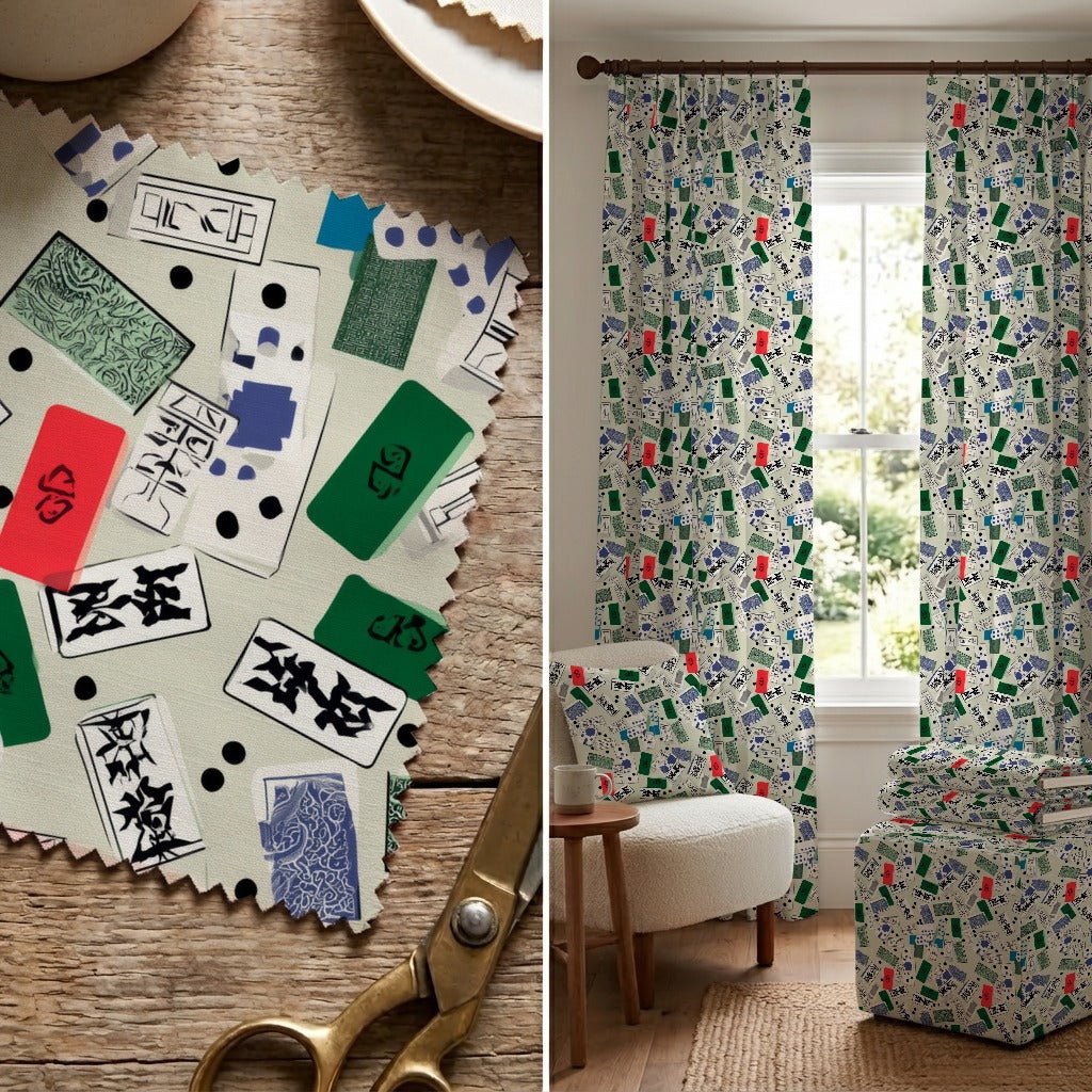 Modern Abstract Mahjong - Fabric - Linen Rowe