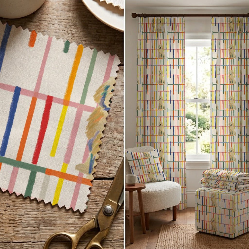 Modern Stripe Goldendoodles - Fabric - Linen Rowe
