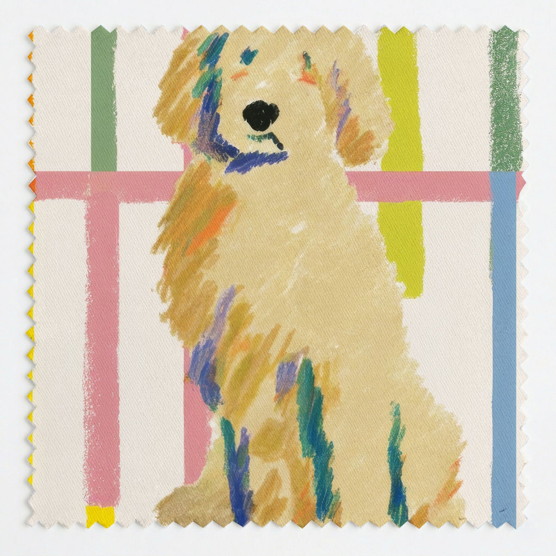 Modern Stripe Goldendoodles - Fabric - Linen Rowe