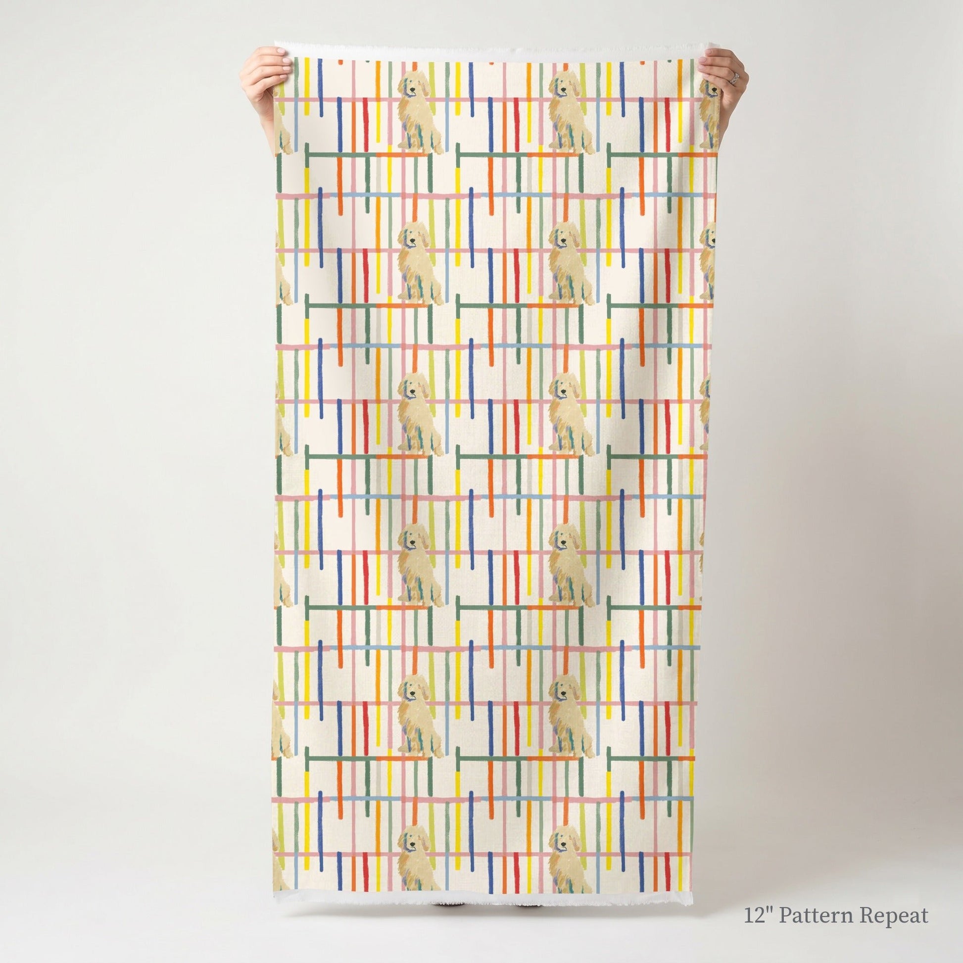 Modern Stripe Goldendoodles - Fabric - Linen Rowe