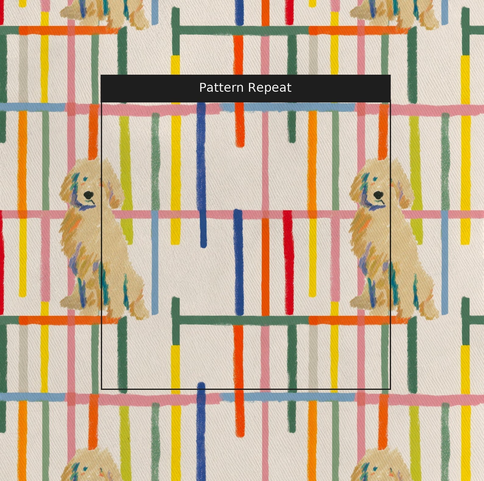 Modern Stripe Goldendoodles - Fabric - Linen Rowe