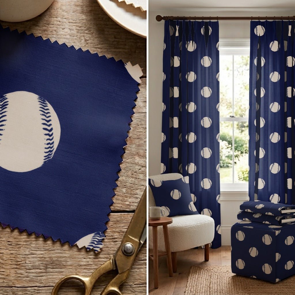 Navy Baseballs - Fabric - Linen Rowe