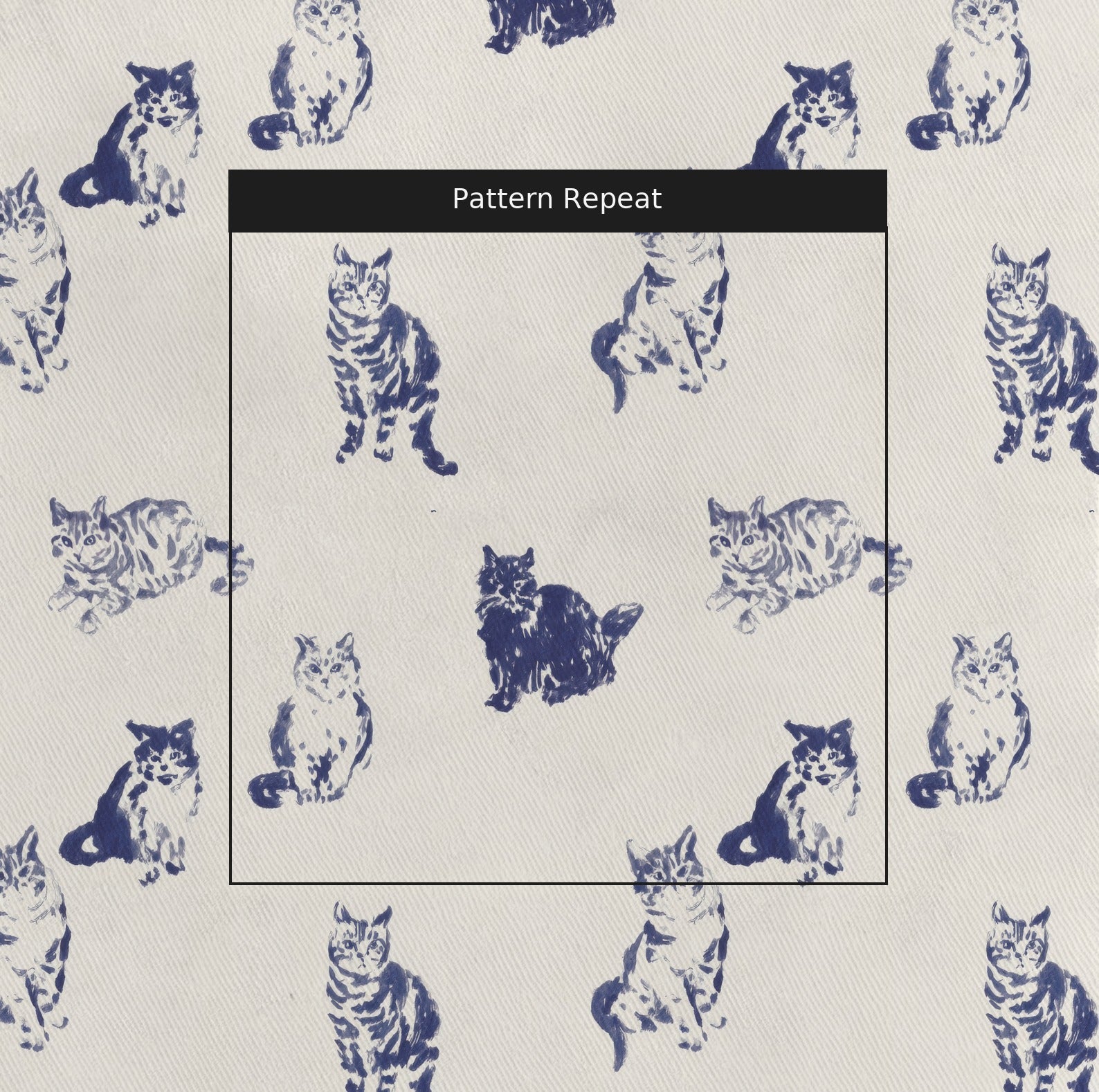 Navy Kitties - Fabric - Linen Rowe