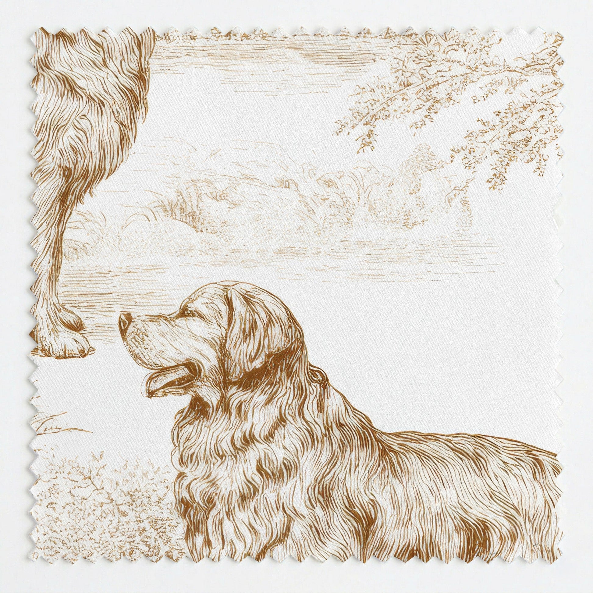Neutral Golden Retriever Toile - Fabric - Linen Rowe
