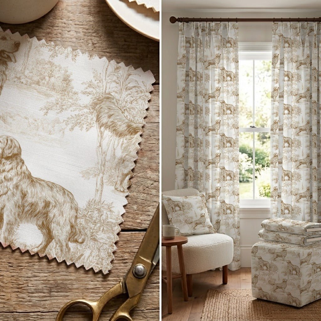 Neutral Golden Retriever Toile - Fabric - Linen Rowe