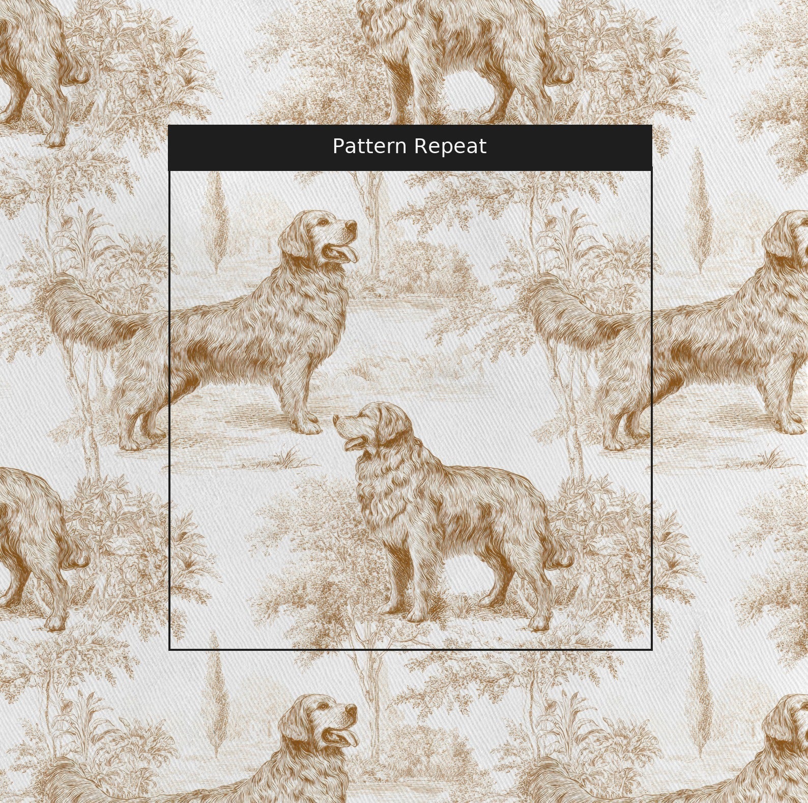 Neutral Golden Retriever Toile - Fabric - Linen Rowe