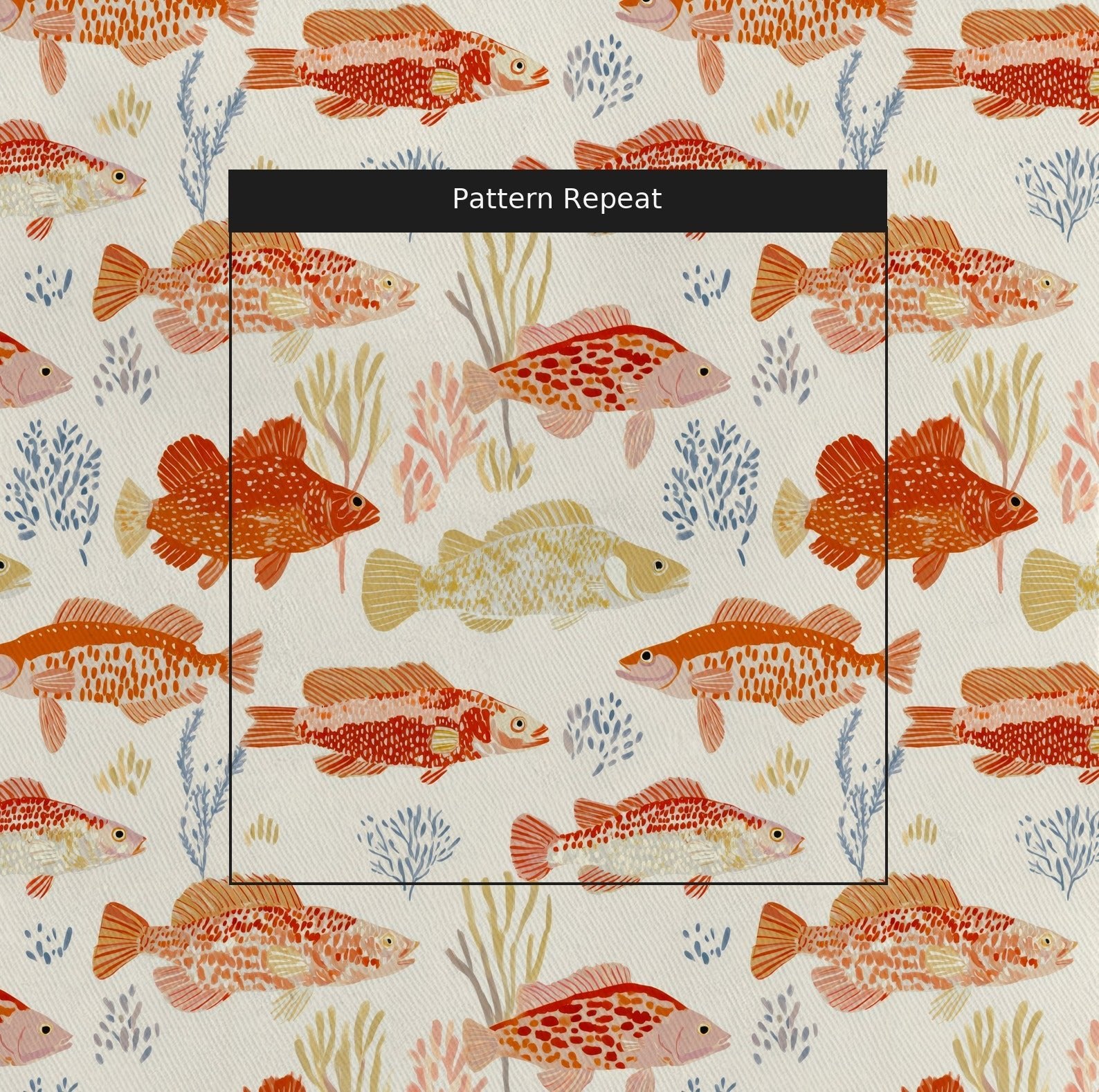 Orange Fish - Fabric - Linen Rowe