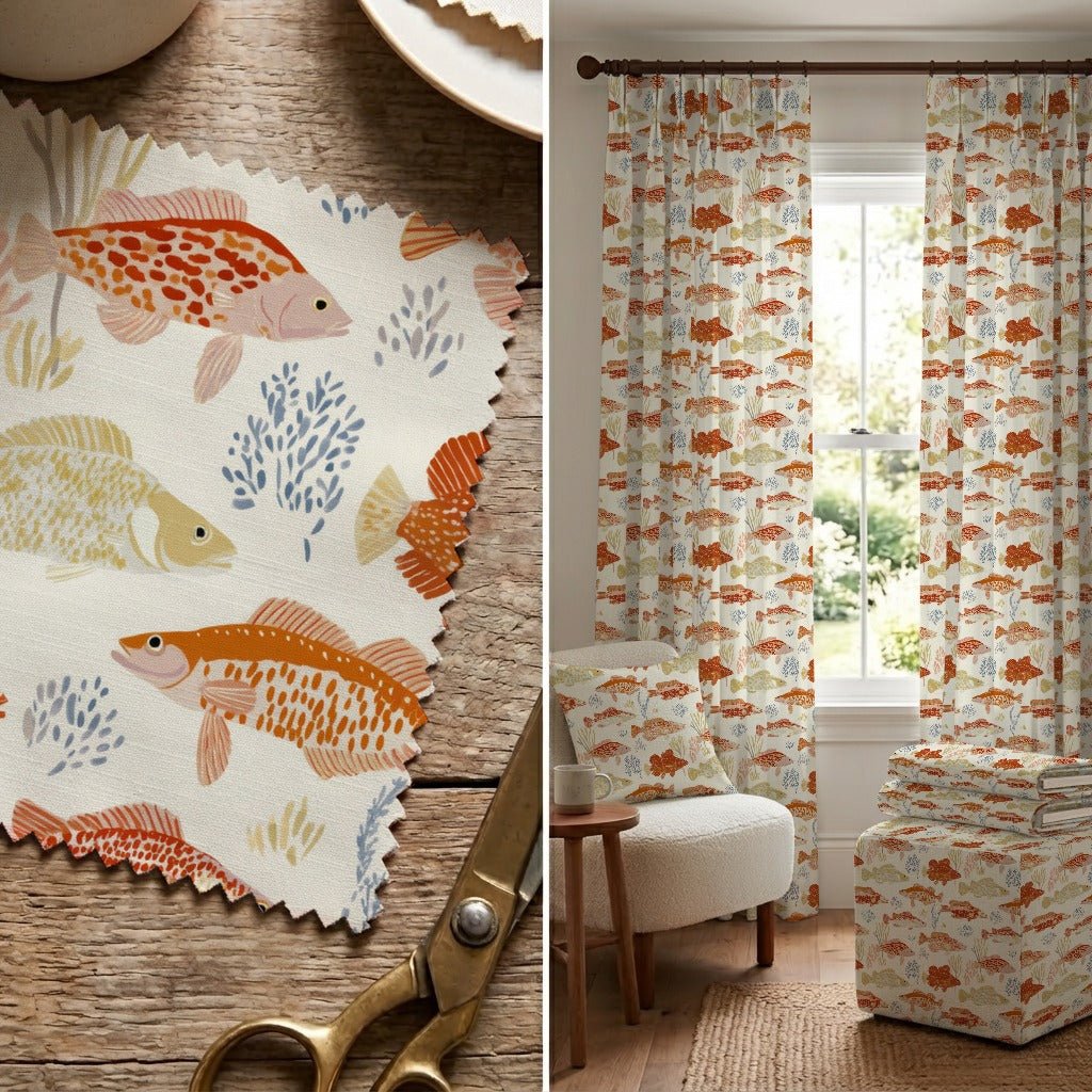 Orange Fish - Fabric - Linen Rowe