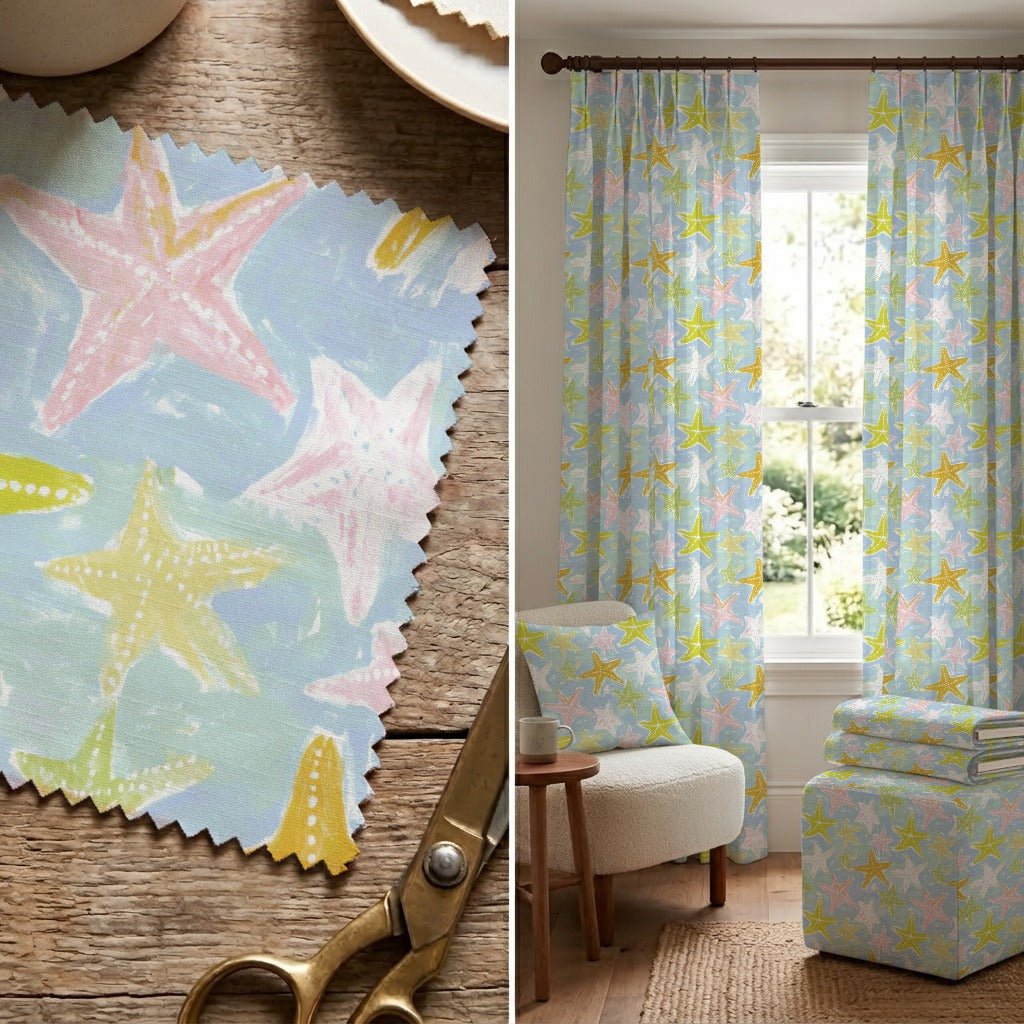Painterly Starfish - Fabric - Linen Rowe