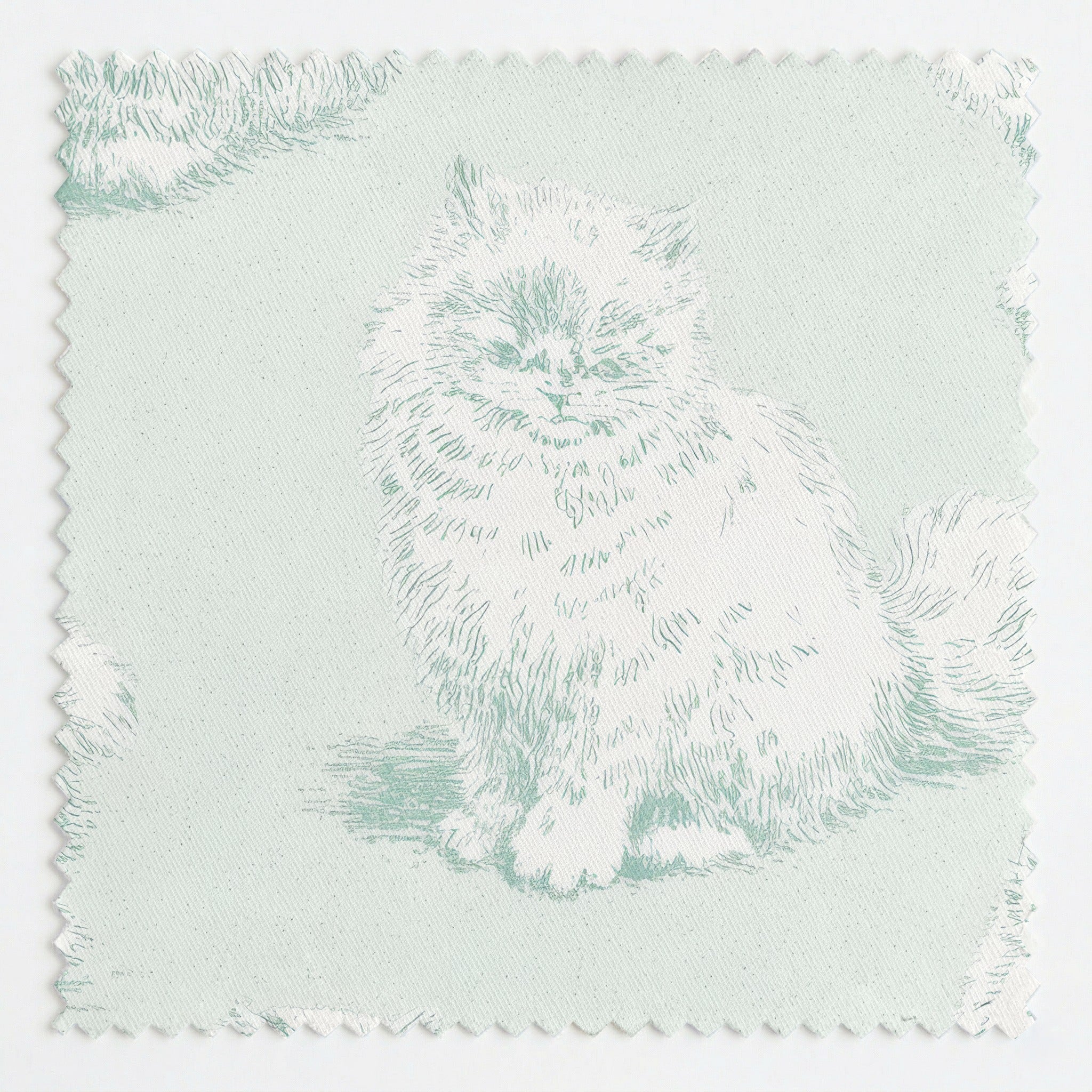 Pale Green Cats - Fabric - Linen Rowe