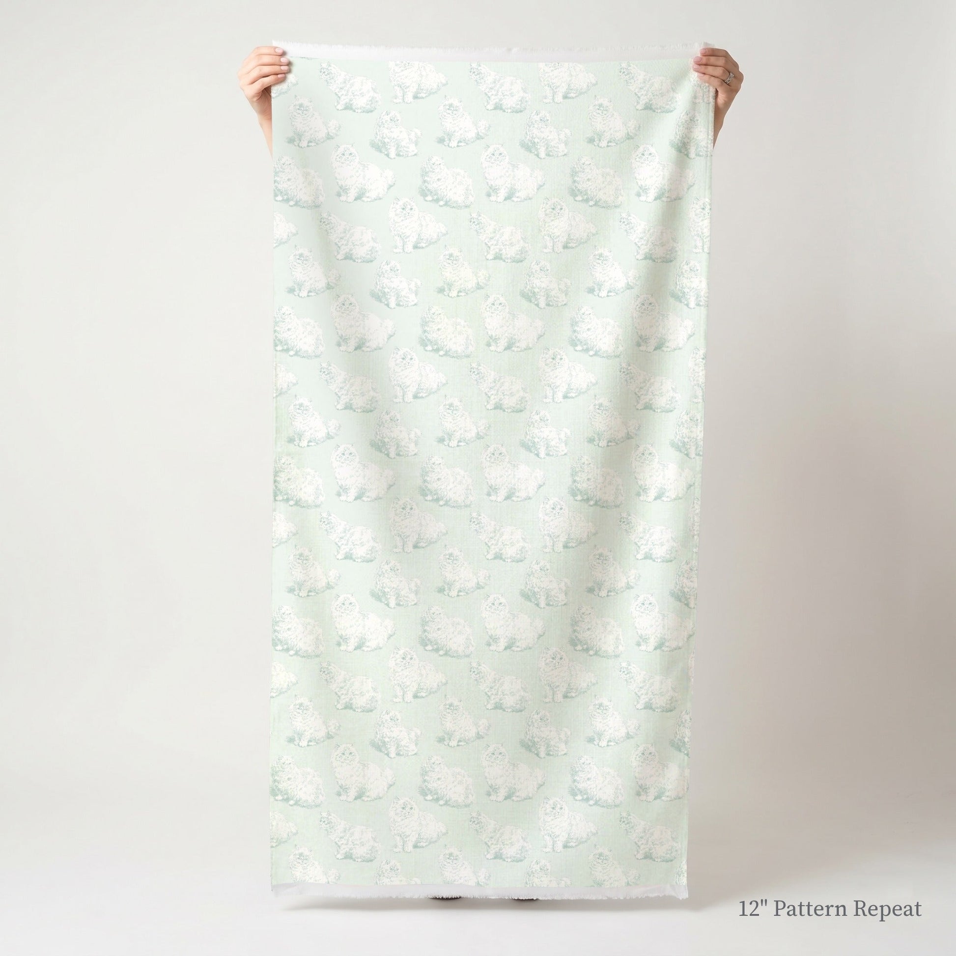 Pale Green Cats - Fabric - Linen Rowe
