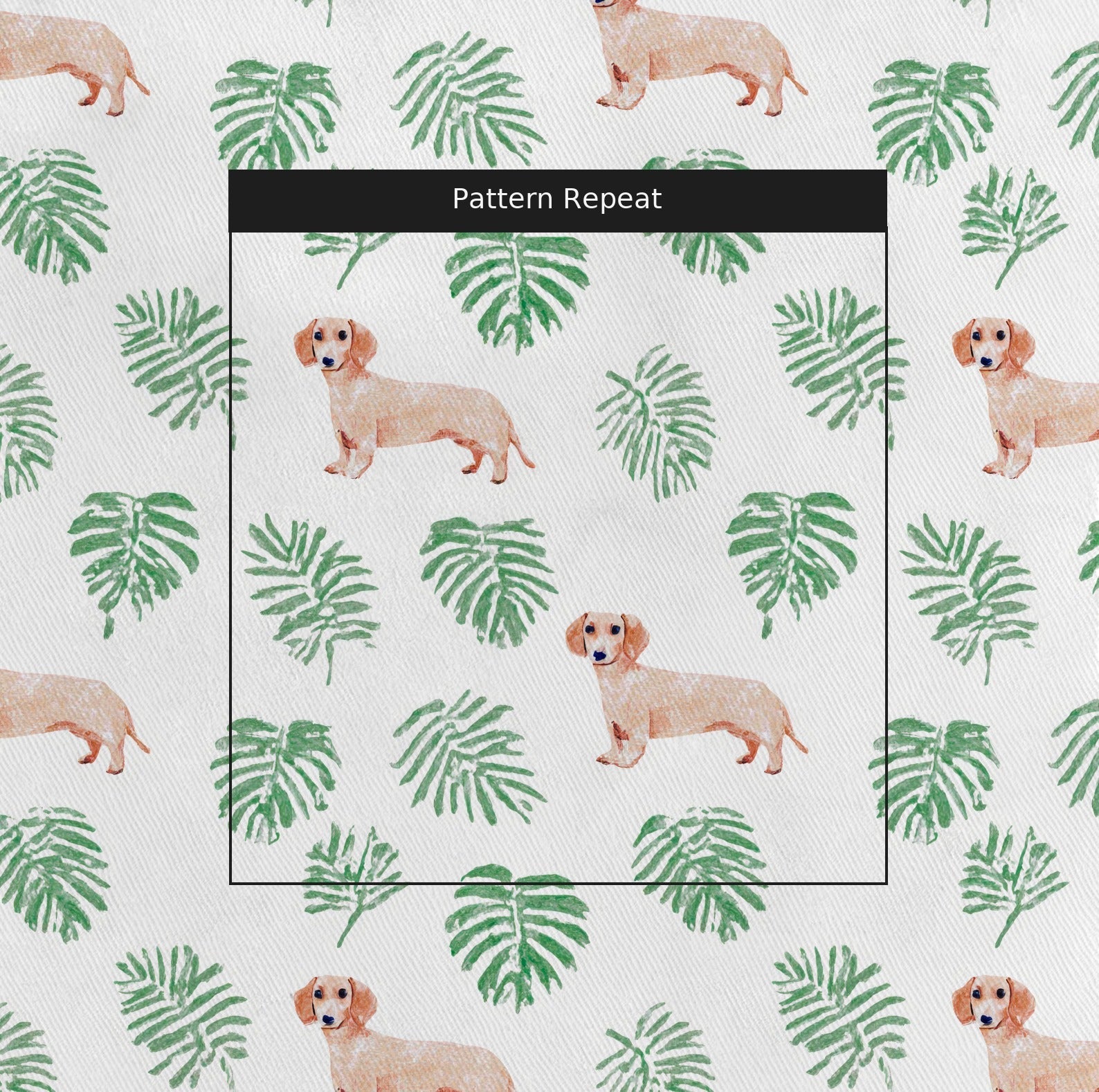 Palm Leaves Dachshund - Fabric - Linen Rowe