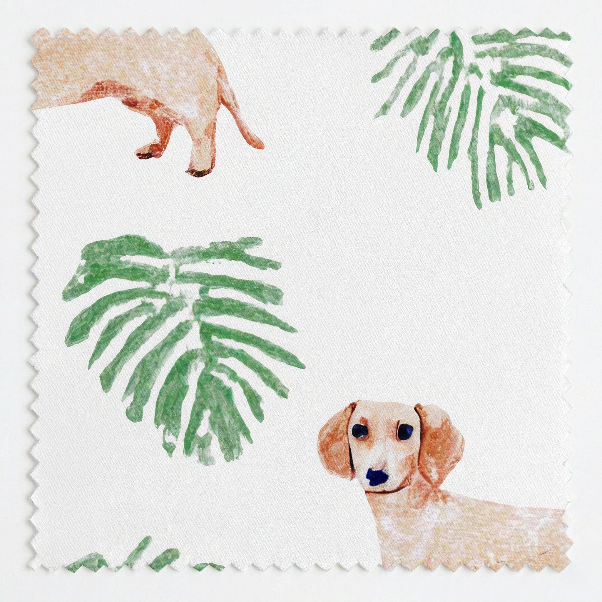 Palm Leaves Dachshund - Fabric - Linen Rowe