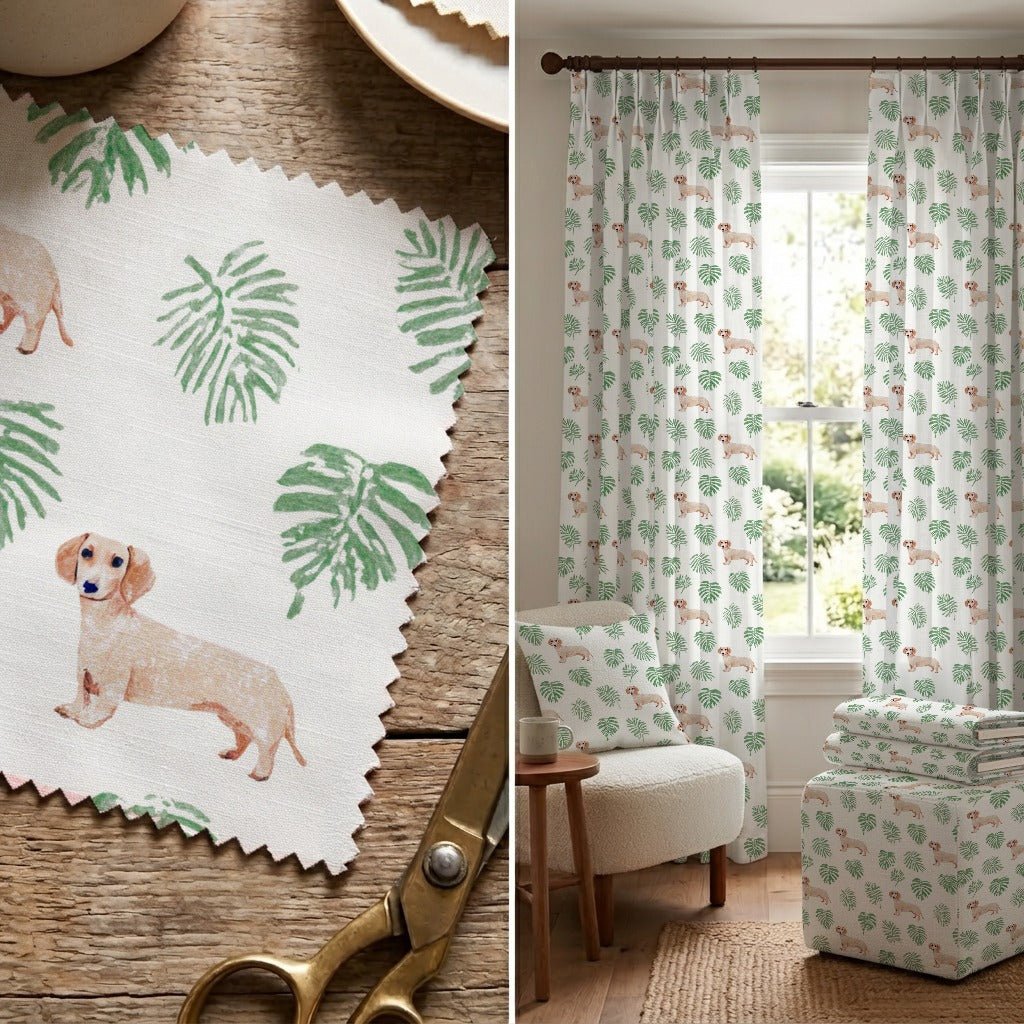 Palm Leaves Dachshund - Fabric - Linen Rowe