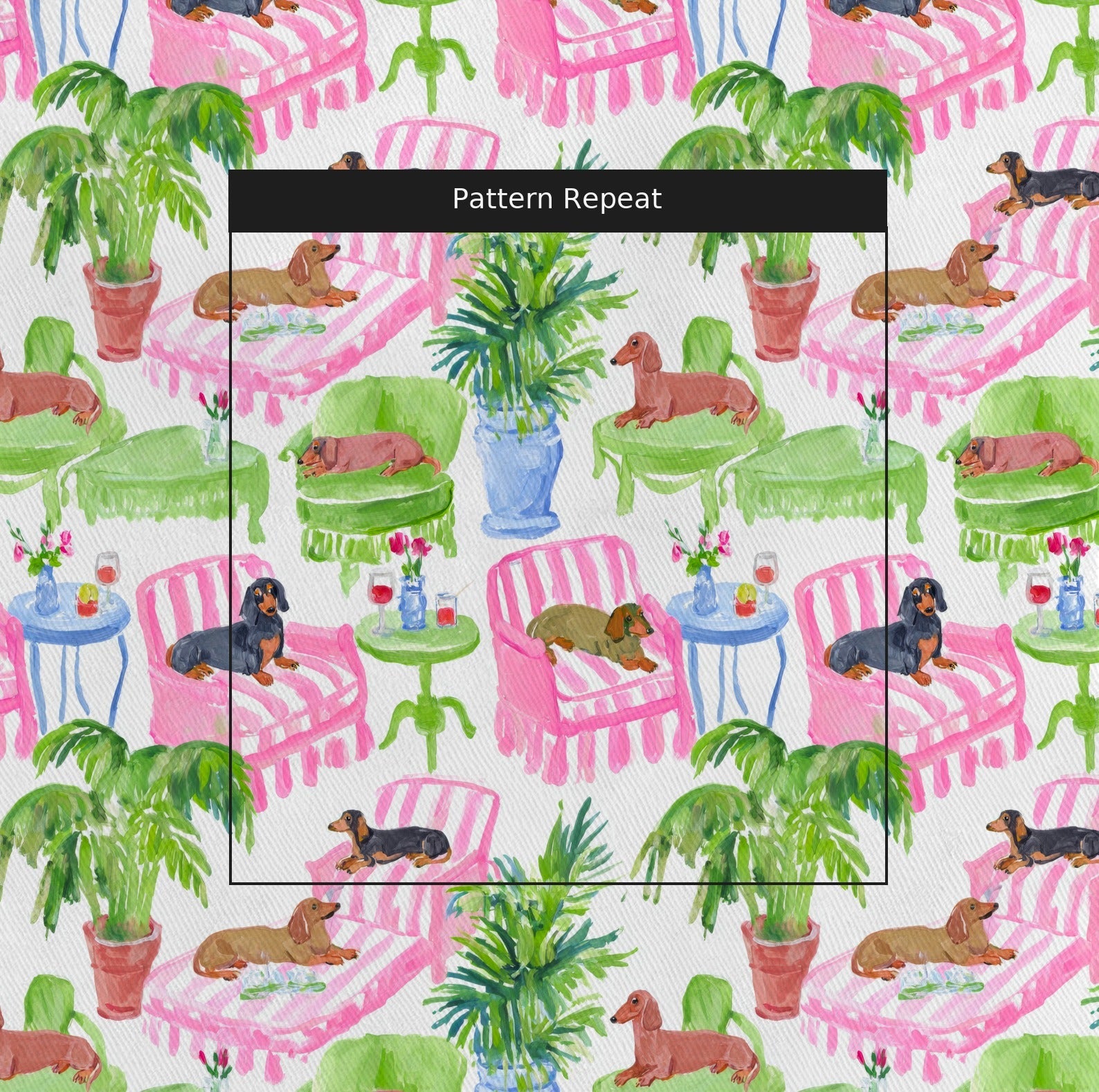 Palm Springs Doxie - Fabric - Linen Rowe