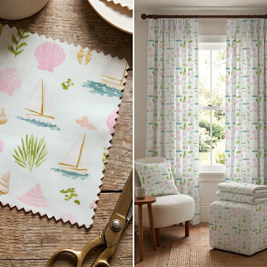 Pastel Coastal Boats - Fabric - Linen Rowe