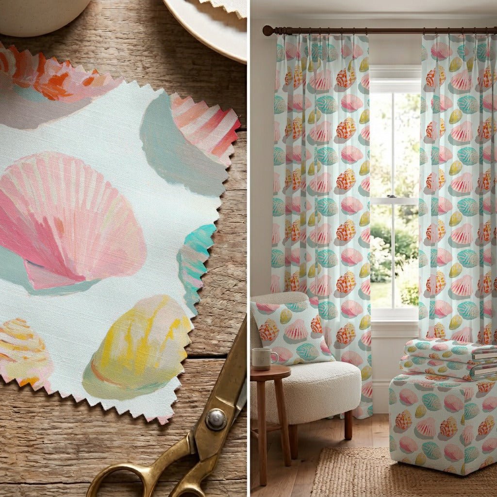 Pastel Seashells - Fabric - Linen Rowe