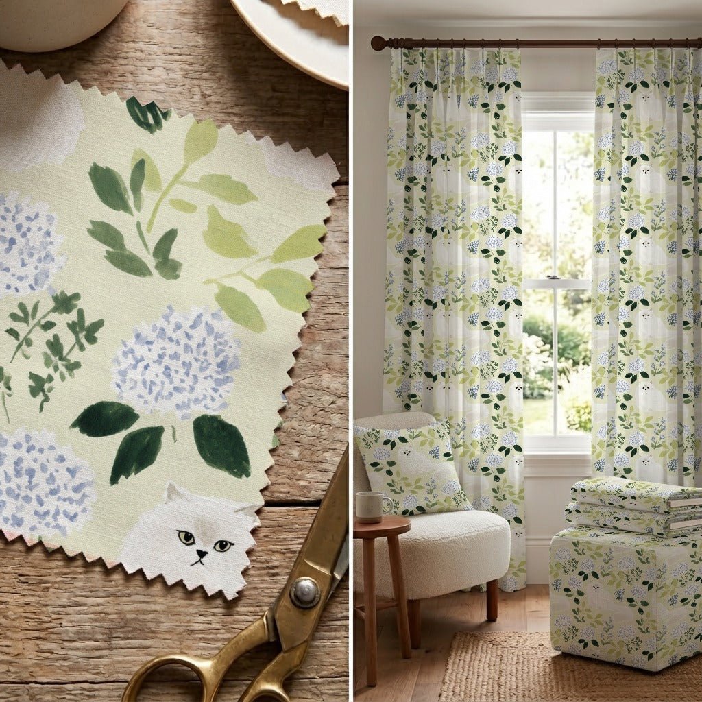 Persian Cat Florals - Fabric - Linen Rowe