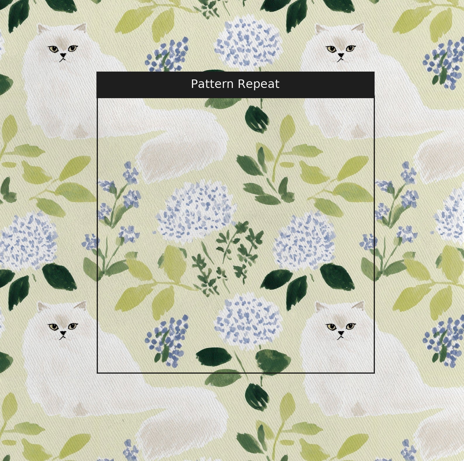 Persian Cat Florals - Fabric - Linen Rowe