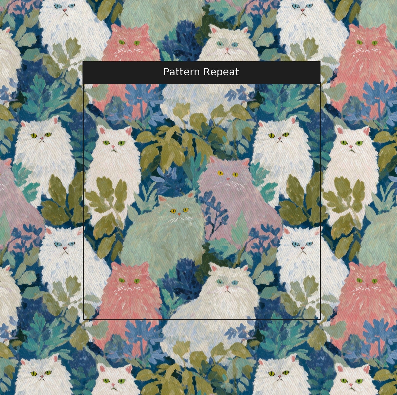 Persian Cat Meadow - Fabric - Linen Rowe