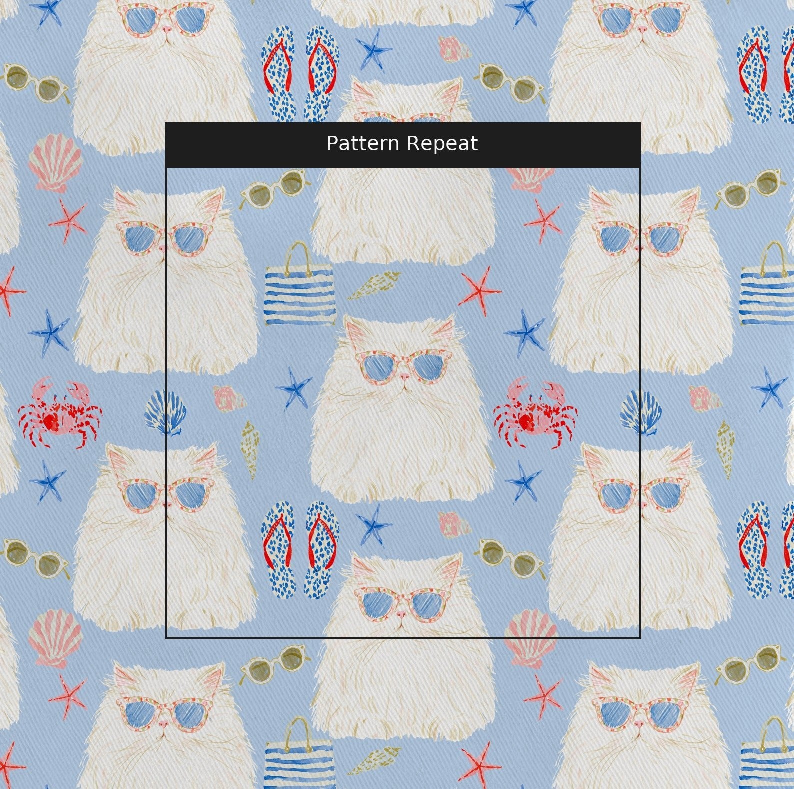 Persian Cat Summer - Fabric - Linen Rowe