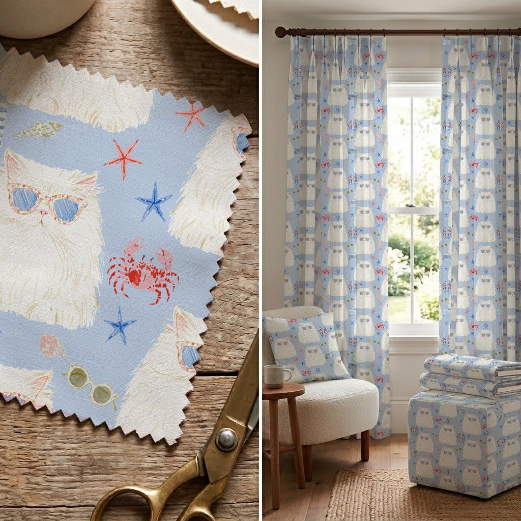 Persian Cat Summer - Fabric - Linen Rowe