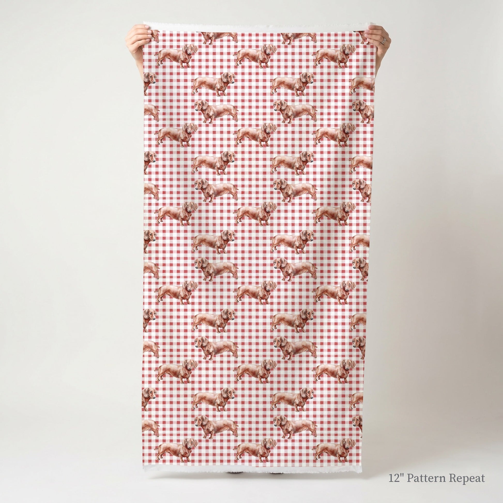 Picnic Gingham Dachshunds - Fabric - Linen Rowe