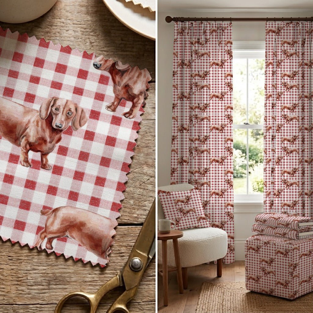 Picnic Gingham Dachshunds - Fabric - Linen Rowe
