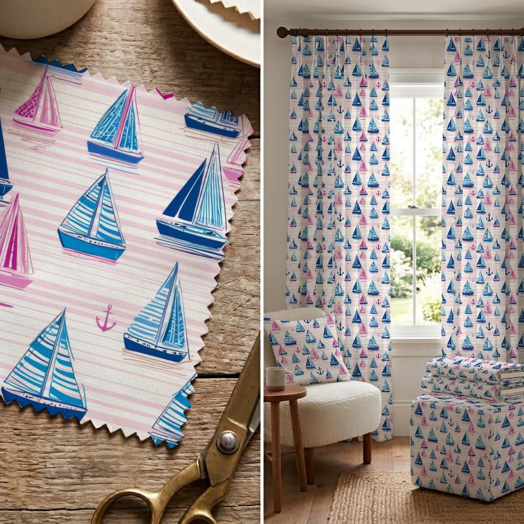 Pink and Blue Sails - Fabric - Linen Rowe