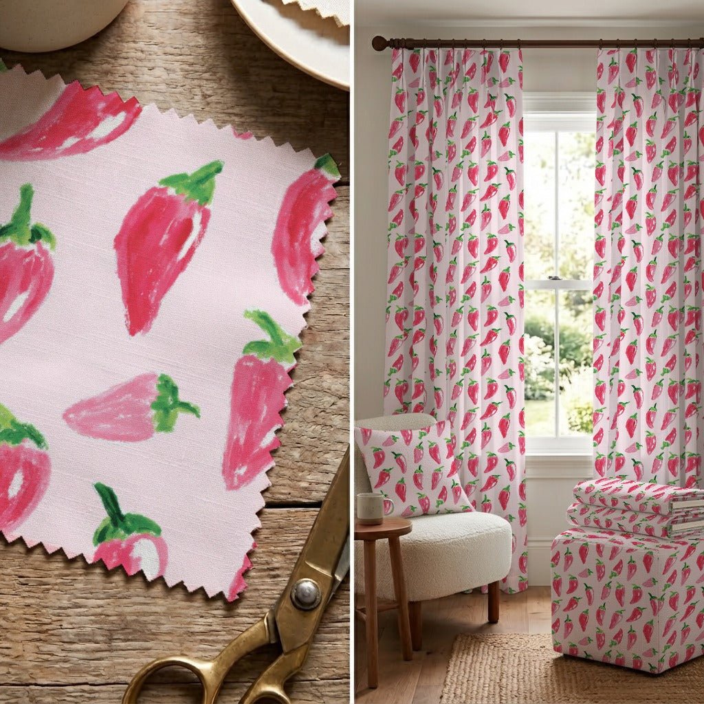 Pink Chili Peppers - Fabric - Linen Rowe