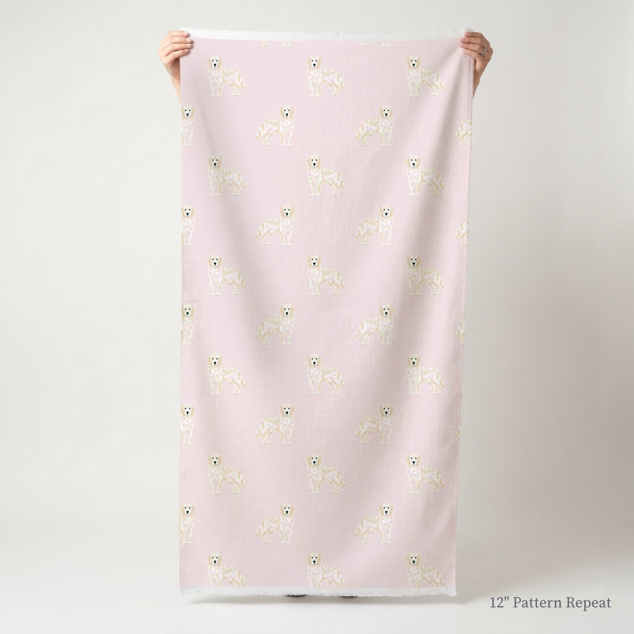 Pink Golden Retriever - Fabric - Linen Rowe