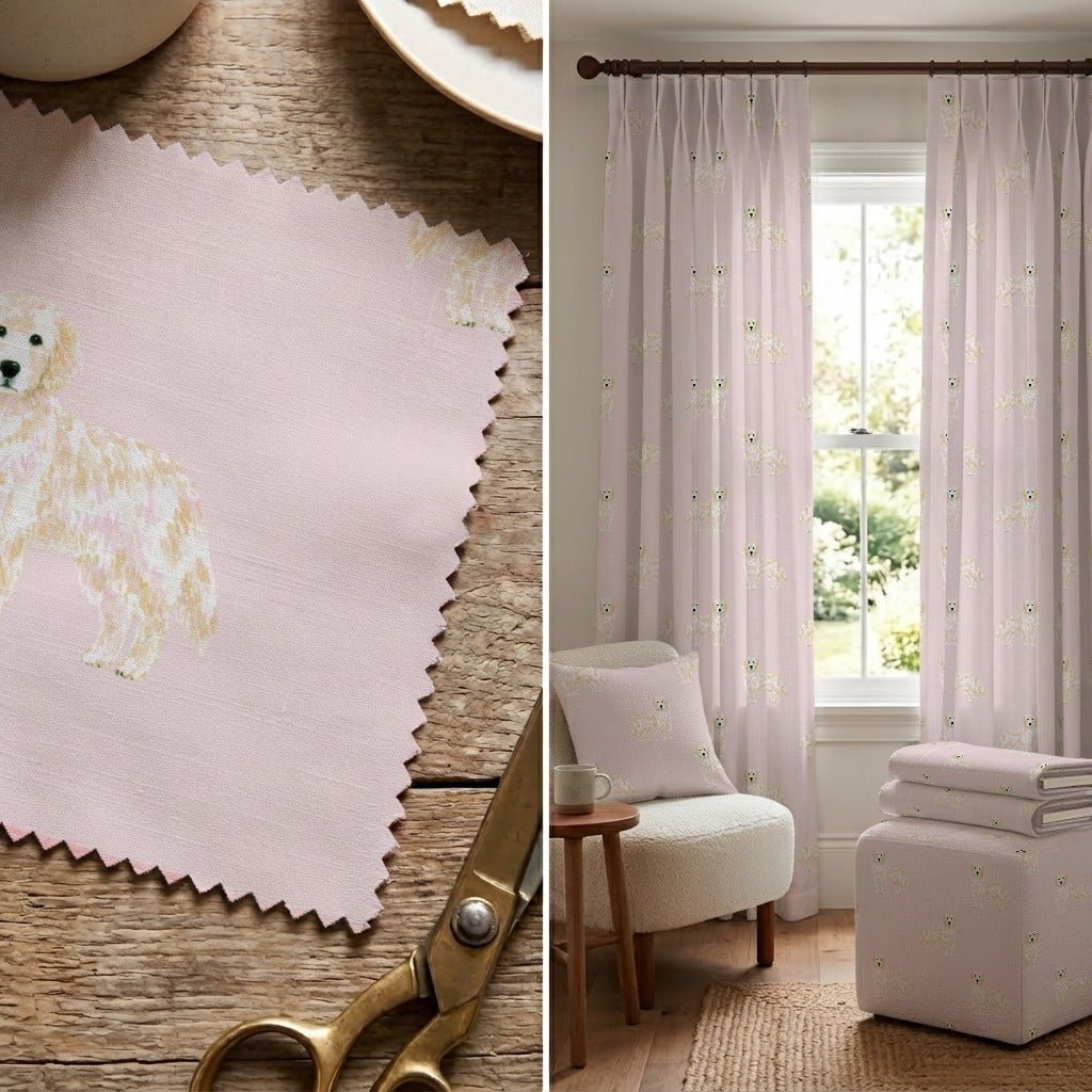 Pink Golden Retriever - Fabric - Linen Rowe