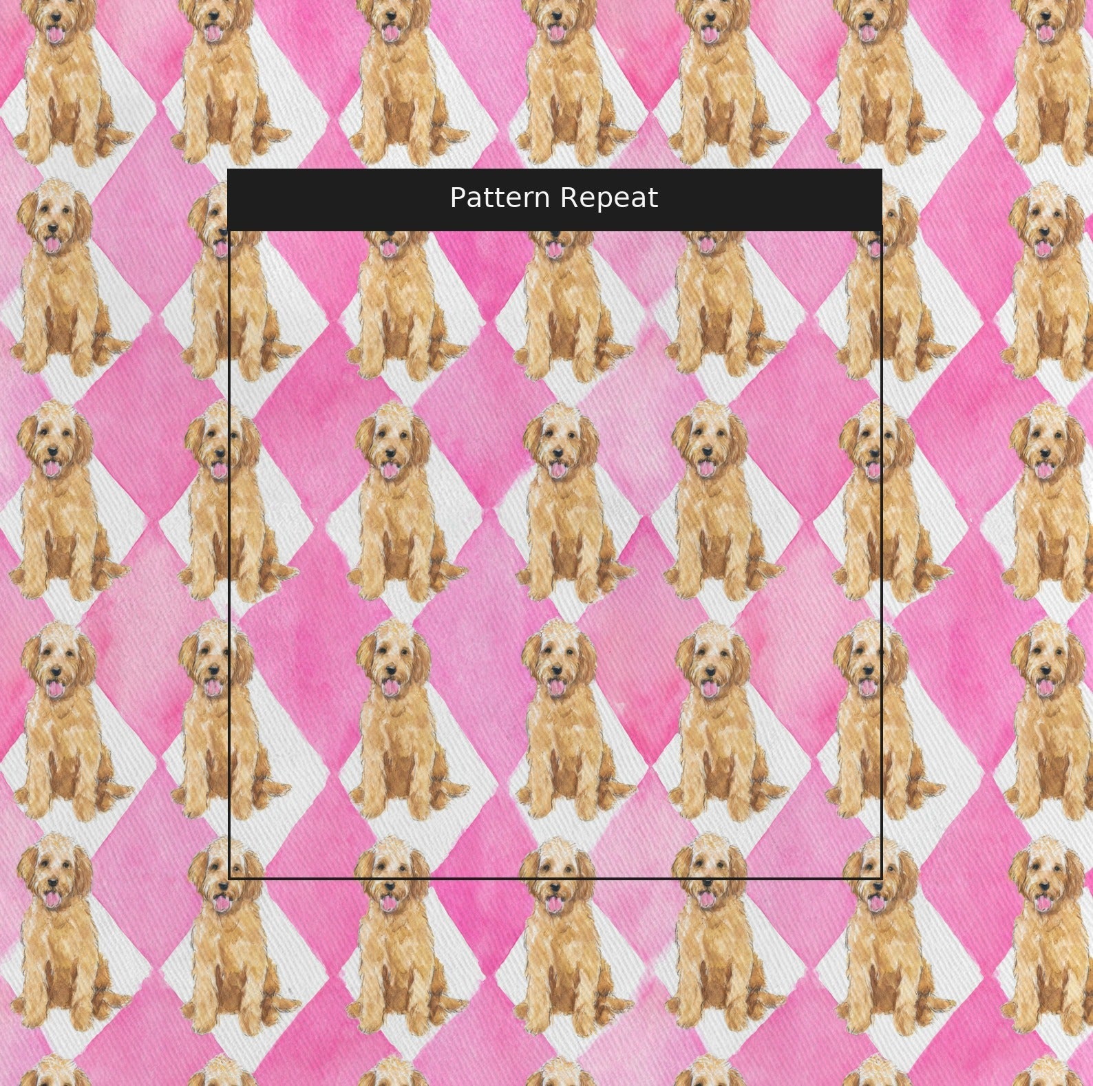 Pink Harlequin Goldendoodles - Fabric - Linen Rowe