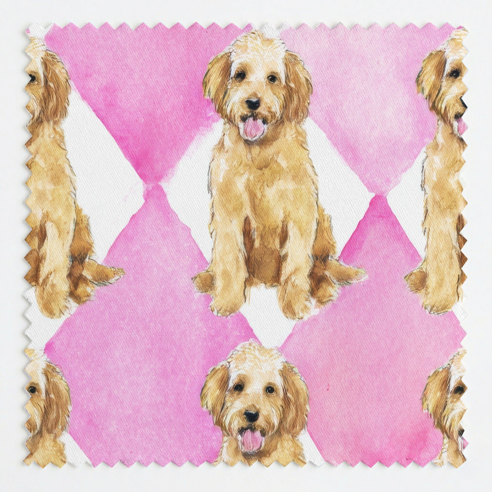 Pink Harlequin Goldendoodles - Fabric - Linen Rowe