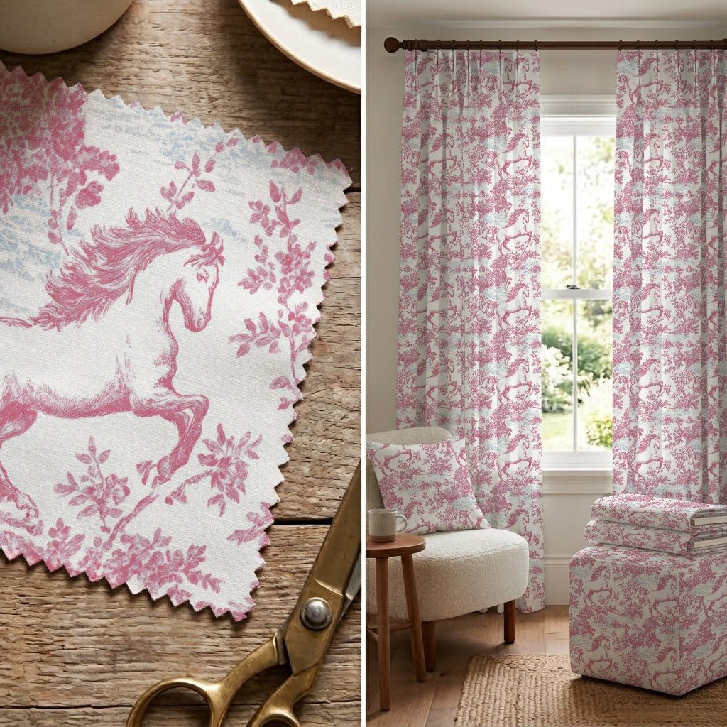 Pink Horse Toile - Fabric - Linen Rowe
