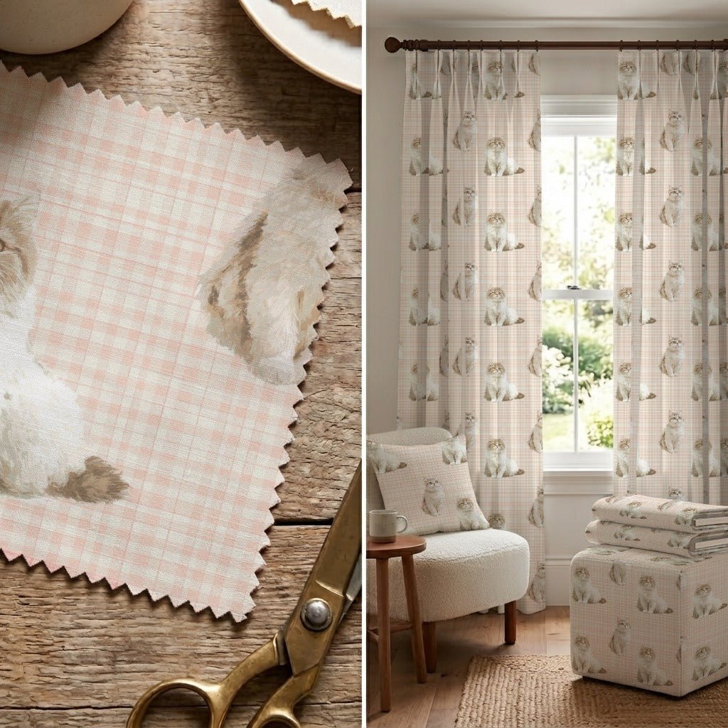 Pink Plaid British Shorthair - Fabric - Linen Rowe