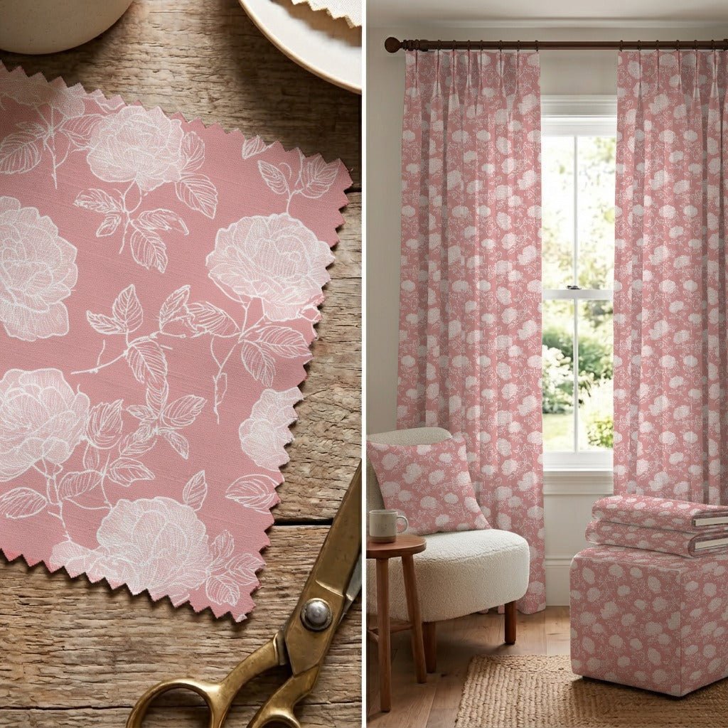 Pink Roses - Fabric - Linen Rowe