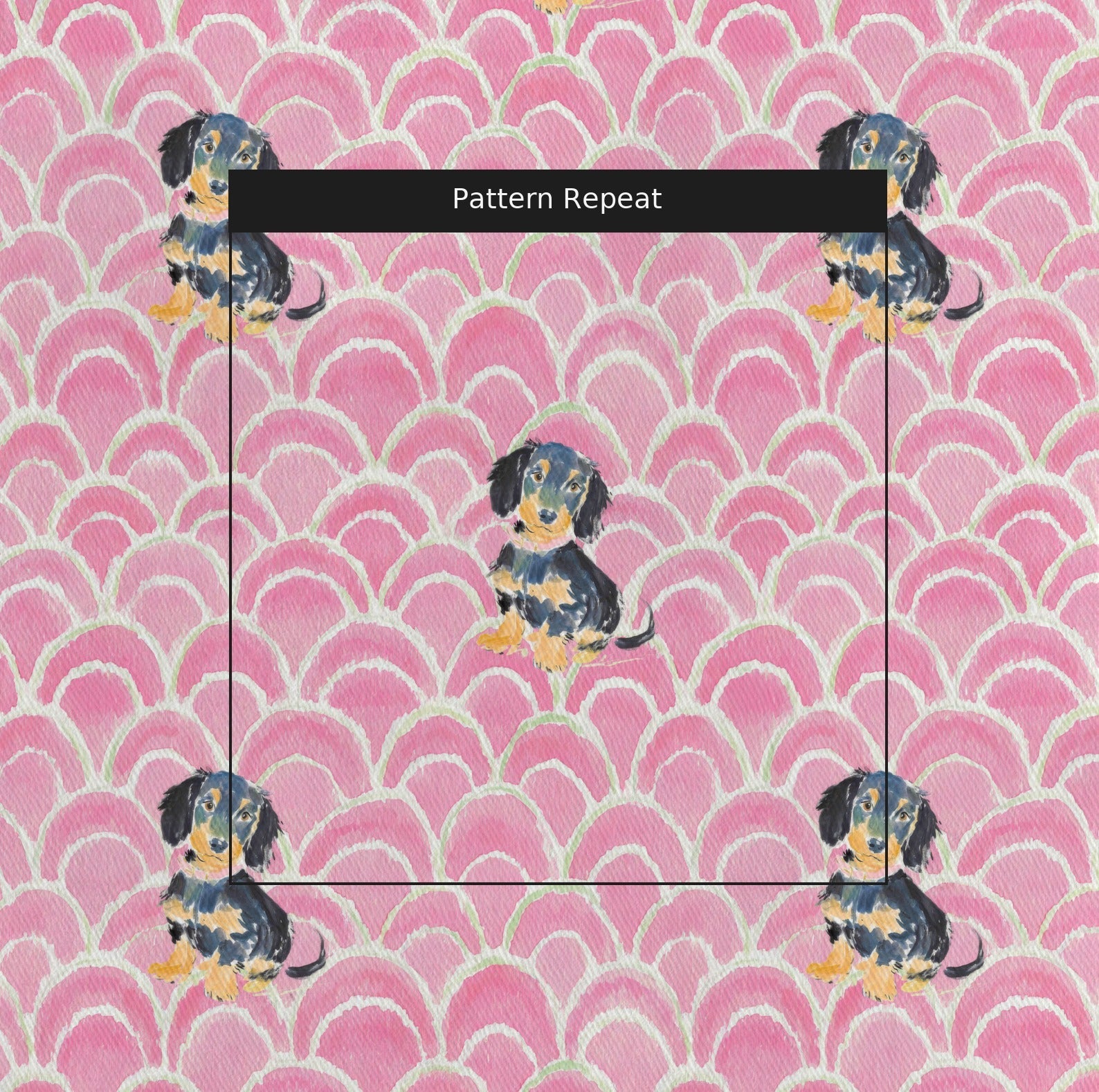 Pink Scallop Dachshund - Fabric - Linen Rowe