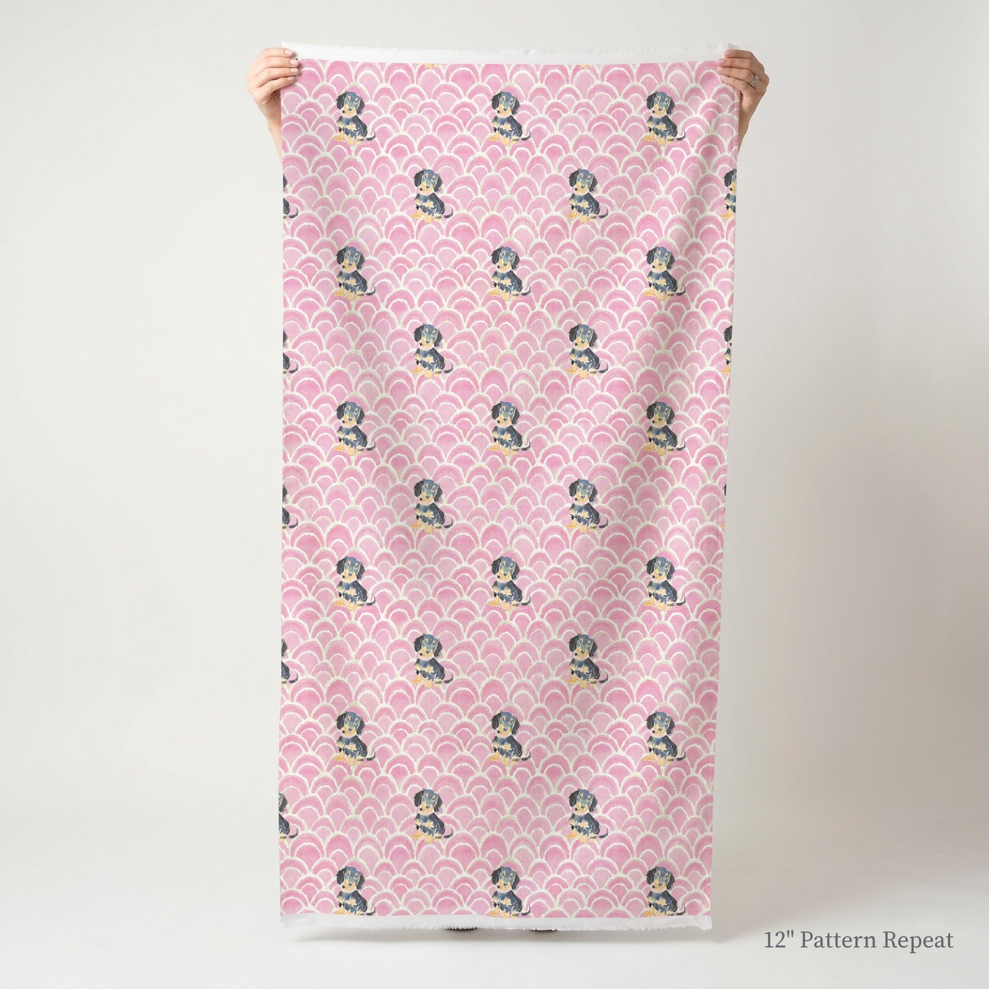 Pink Scallop Dachshund - Fabric - Linen Rowe