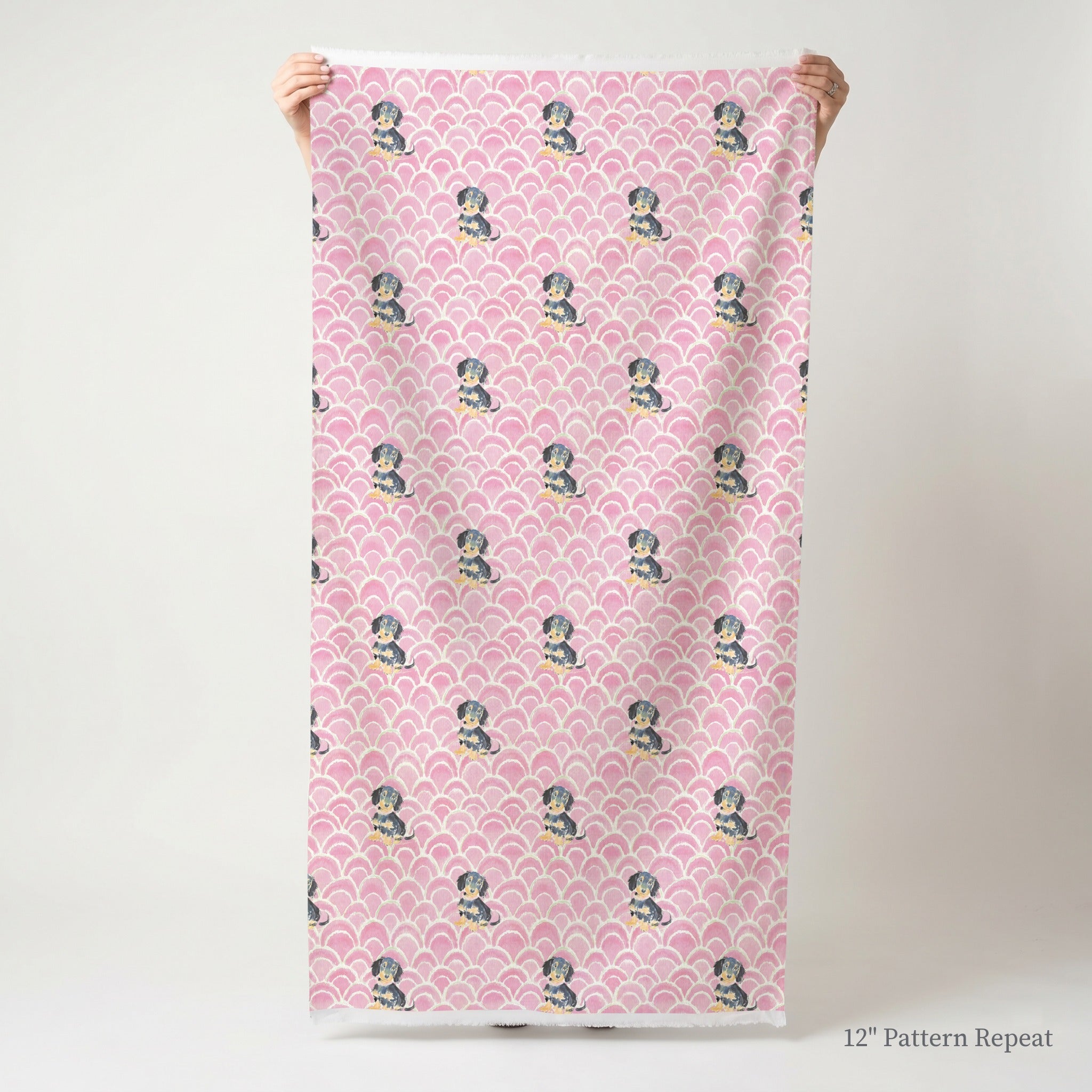 Pink Scallop Dachshund - Fabric - Linen Rowe