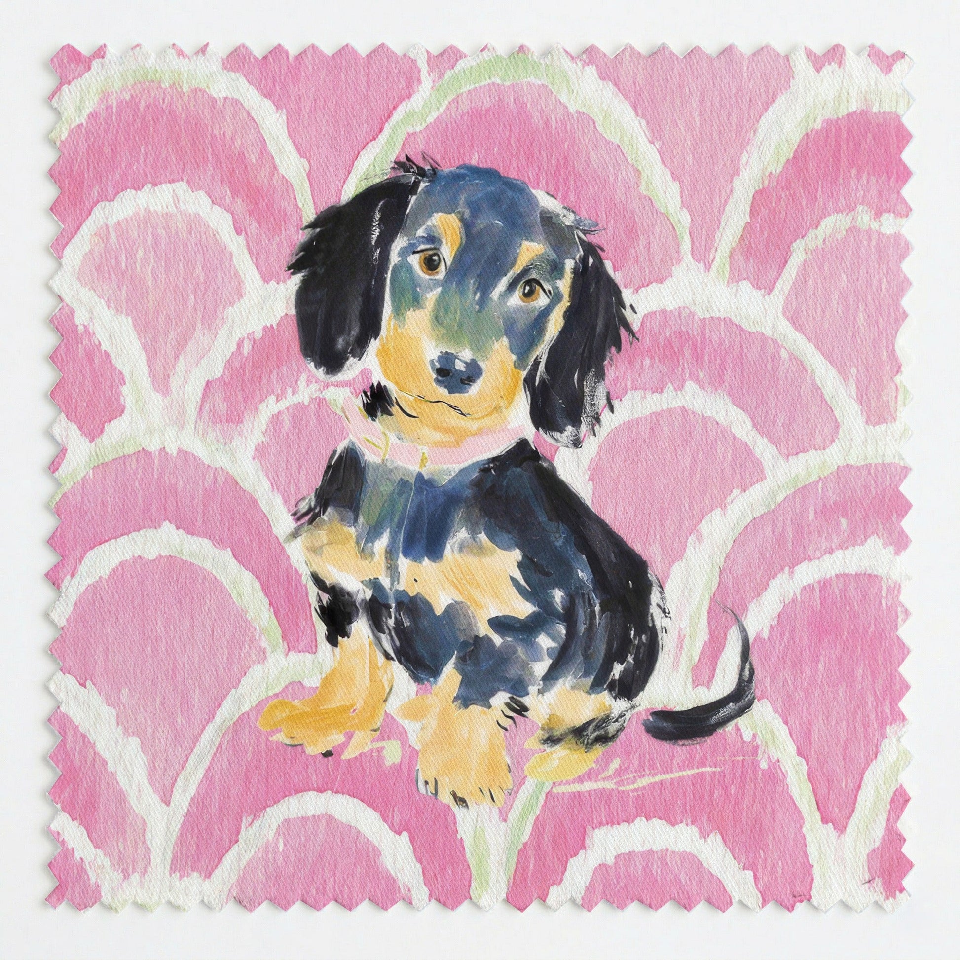Pink Scallop Dachshund - Fabric - Linen Rowe