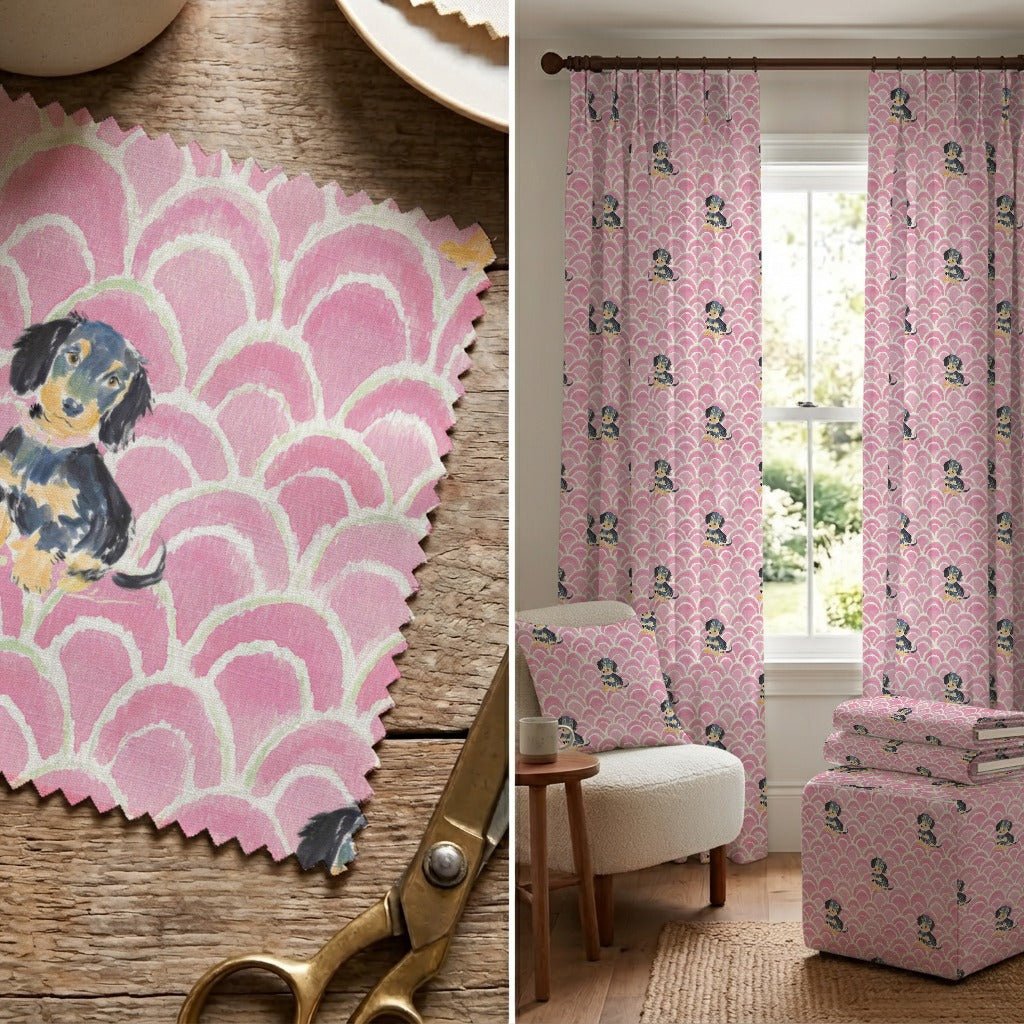 Pink Scallop Dachshund - Fabric - Linen Rowe