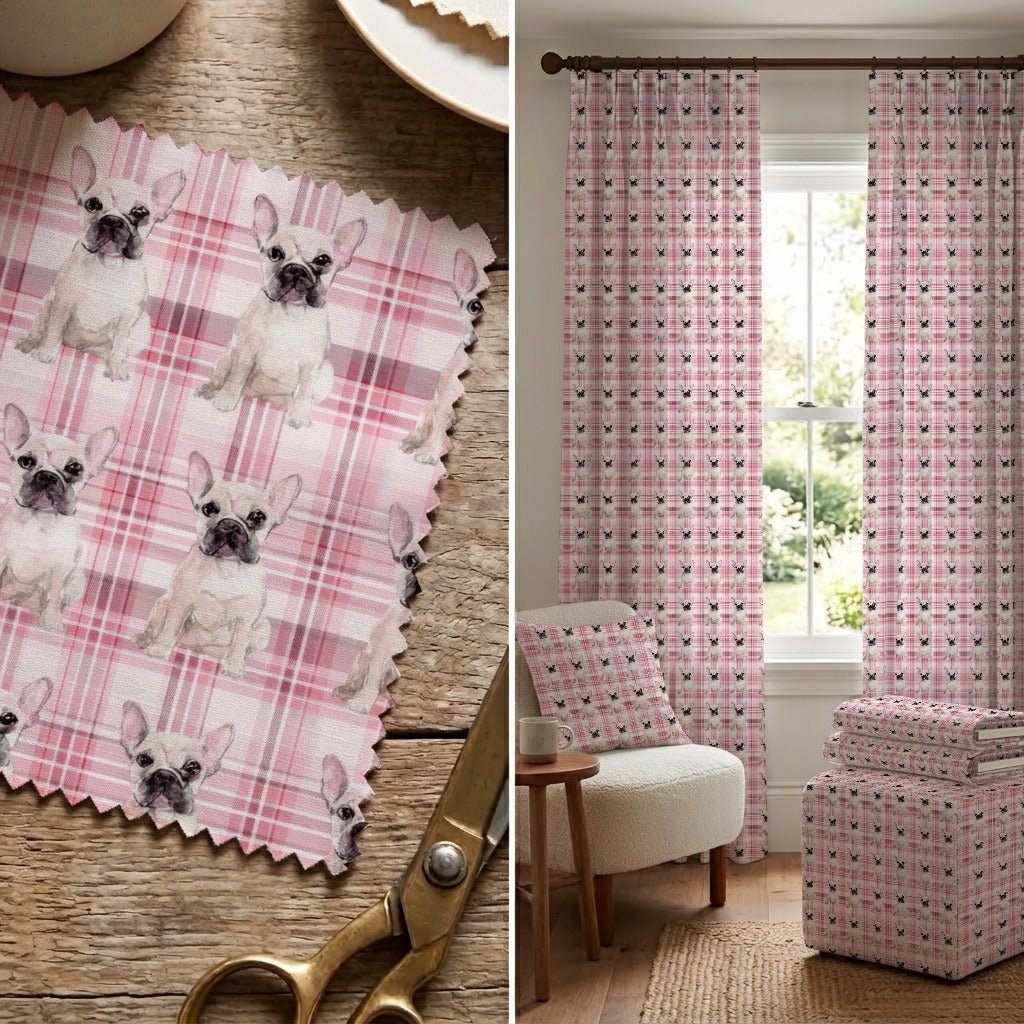 Pinky Plaid Frenchies - Fabric - Linen Rowe