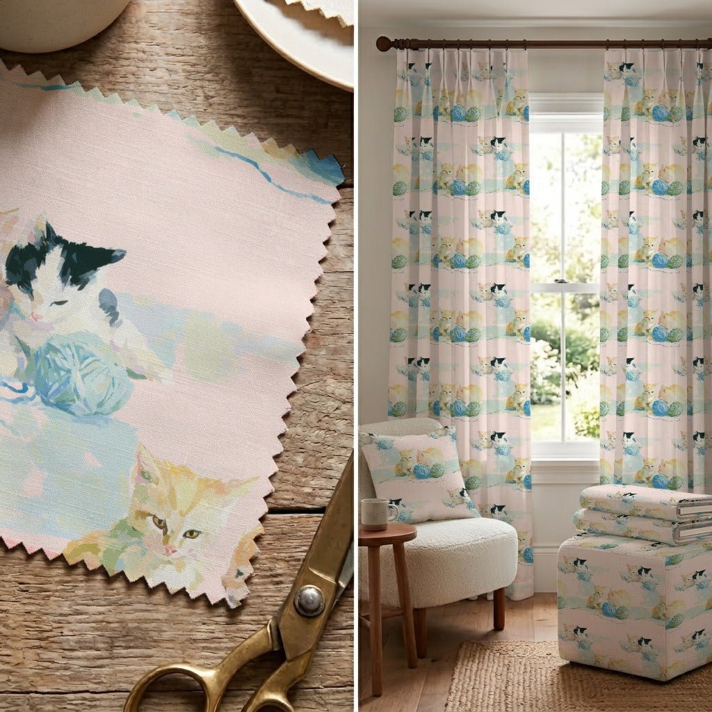 Playful Kittens - Fabric - Linen Rowe
